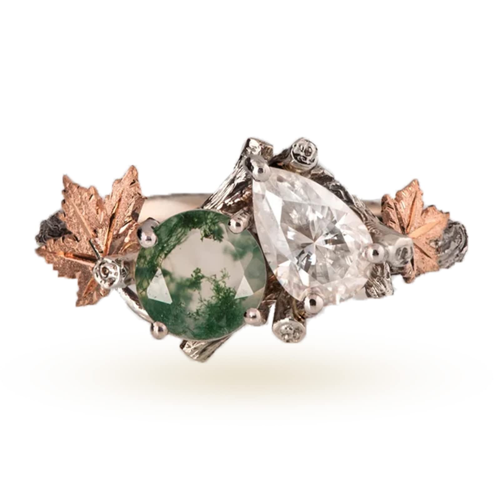 Dorunmo Moss Agate Ring for Women - 925 Sterling Silver Green Agate Leaf Ring | Elegant Wedding, Engagement, Anniversary & Birthday Jewelry Gift | Perfect for Nature Lovers & Boho Style Outfits