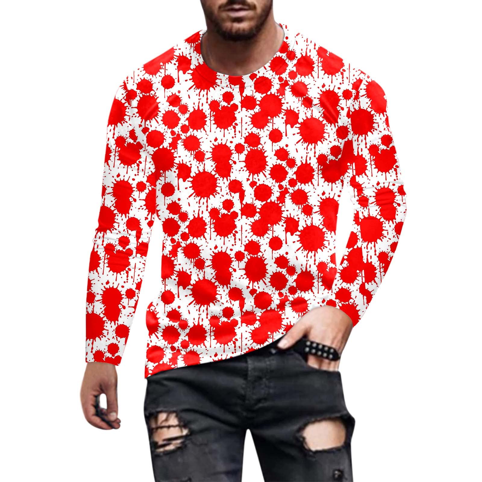Men's Halloween Soldier 3D Graphic T-Shirt - Long Sleeve Pullover with Weird Cat & Bat Design | Costume Party, Cosplay & Spooky Outfit