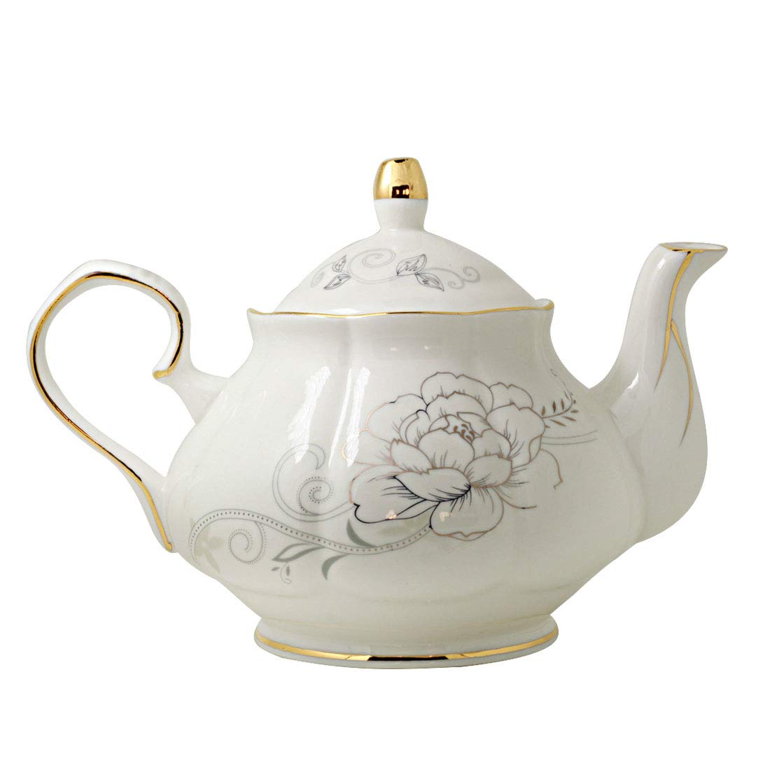 Premium Jomop Ceramic Teapot with Elegant Floral Design - 855ml (4 Cups) in Luxurious Gold - Perfect for Afternoon Tea, Gifts & Home Decor