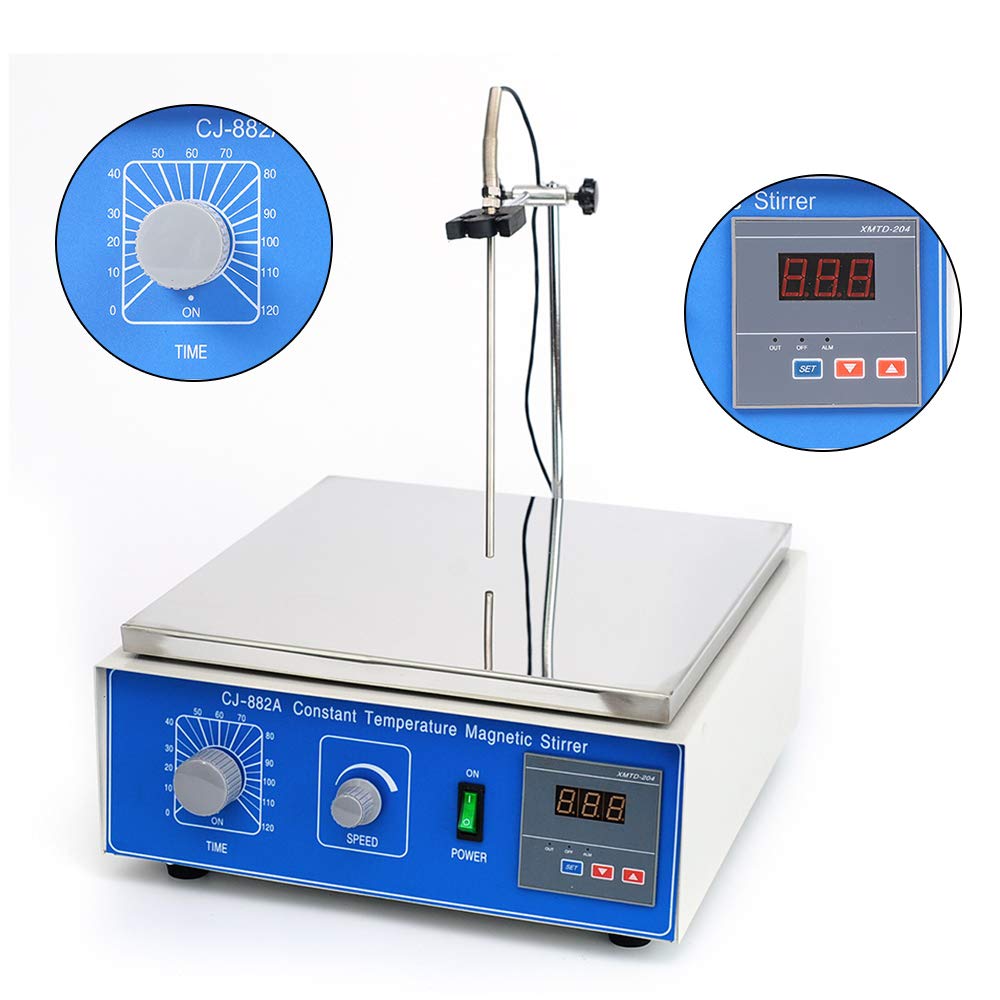 110V Magnetic Hot Plate Stirrer with Temperature Control & Timing - Lab Heating Mixer for Constant Temperature Stirring, Max 10L Capacity - Ideal for Chemistry Experiments, Lab Research & Scientific Mixing