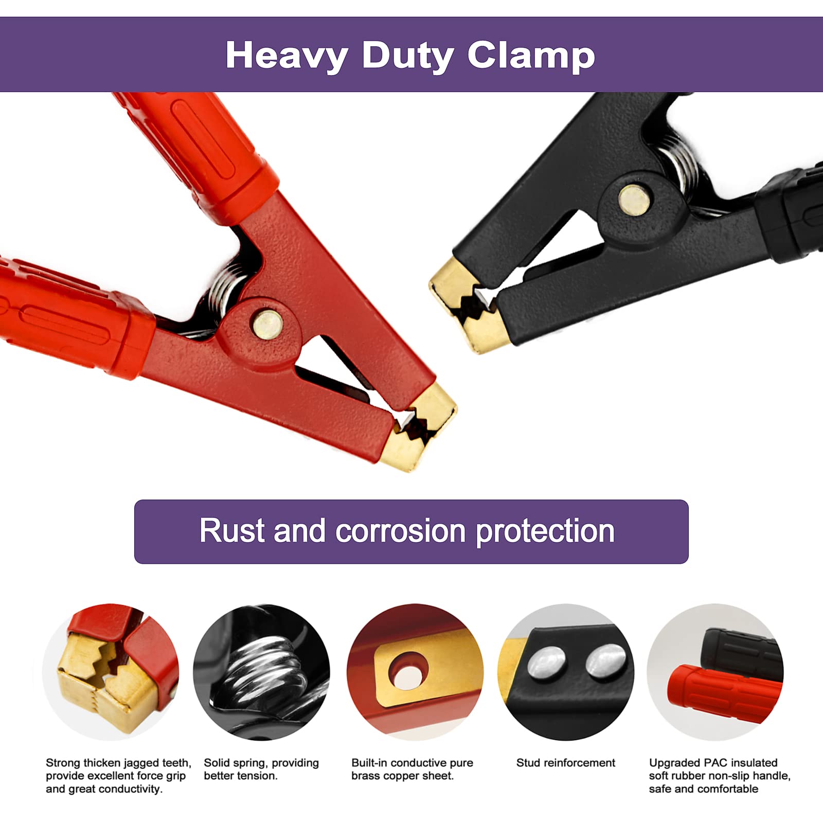 Heavy Duty Copper Jumper Cable Clamps for Car & Boat - 2PCS
