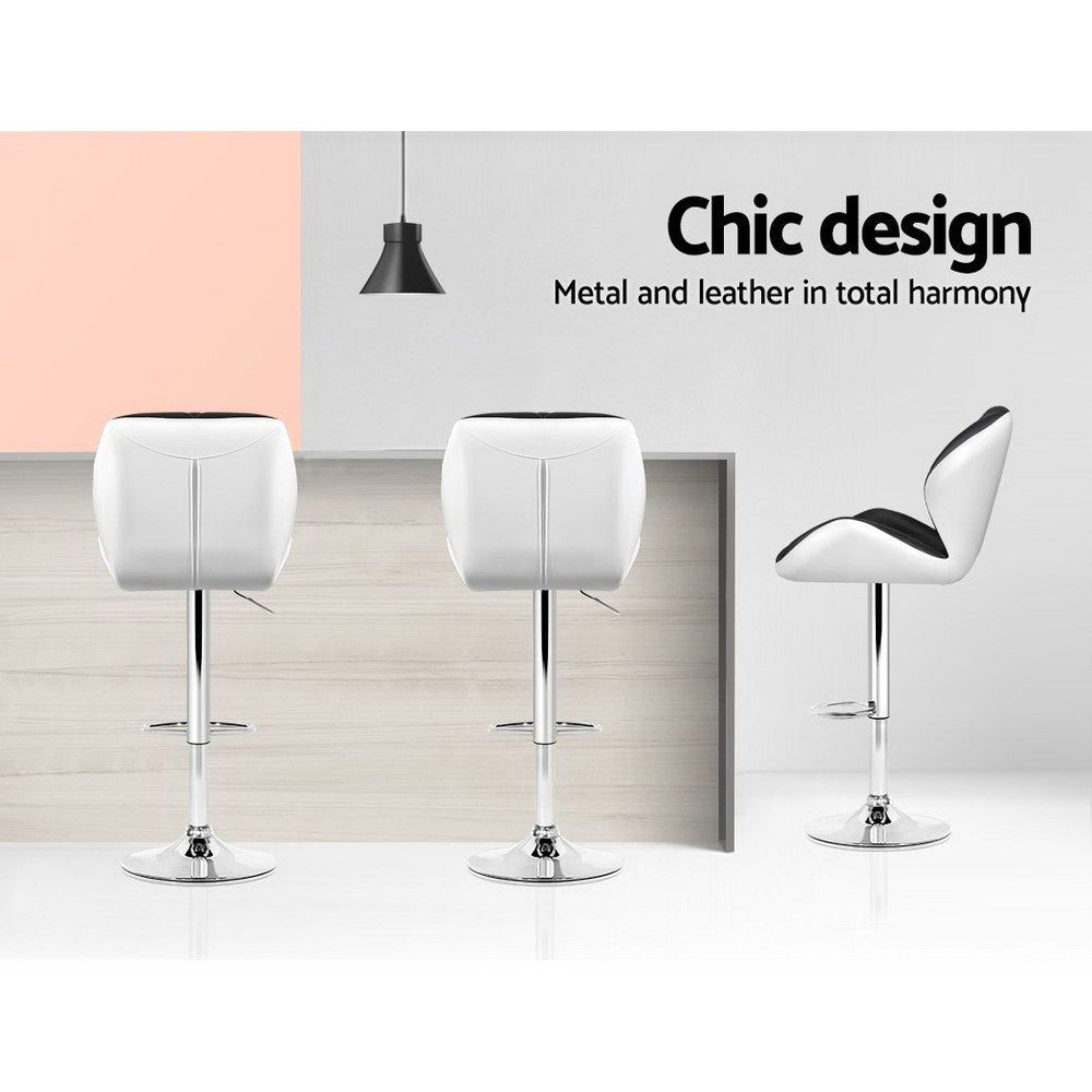 Adjustable Height Black & White Leather Bar Stools with Gas Lift - Perfect for Kitchen Islands, Home Bars, and Dining Areas
