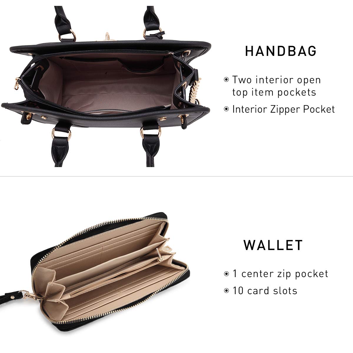 Dasein Vegan Leather Two-Tone Satchel Handbag for Women - Large Shoulder Tote Purse with Matching Wallet - Perfect for Work, Travel & Everyday Use