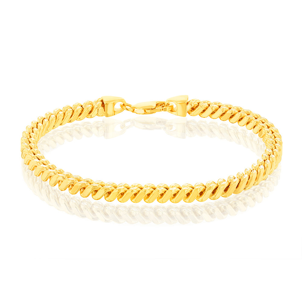 9ct Two-Tone Gold Silver Filled Diamond-Cut Square Snake Chain Bracelet 21cm - Elegant Jewelry for Women, Perfect for Parties, Weddings & Everyday Wear