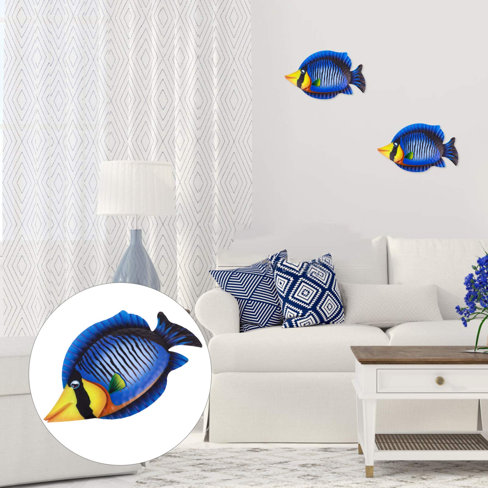 Handmade Wrought Iron Fish Wall Art - Coastal Beach Fishing Decor for Living Room, Bedroom & Outdoor Patio