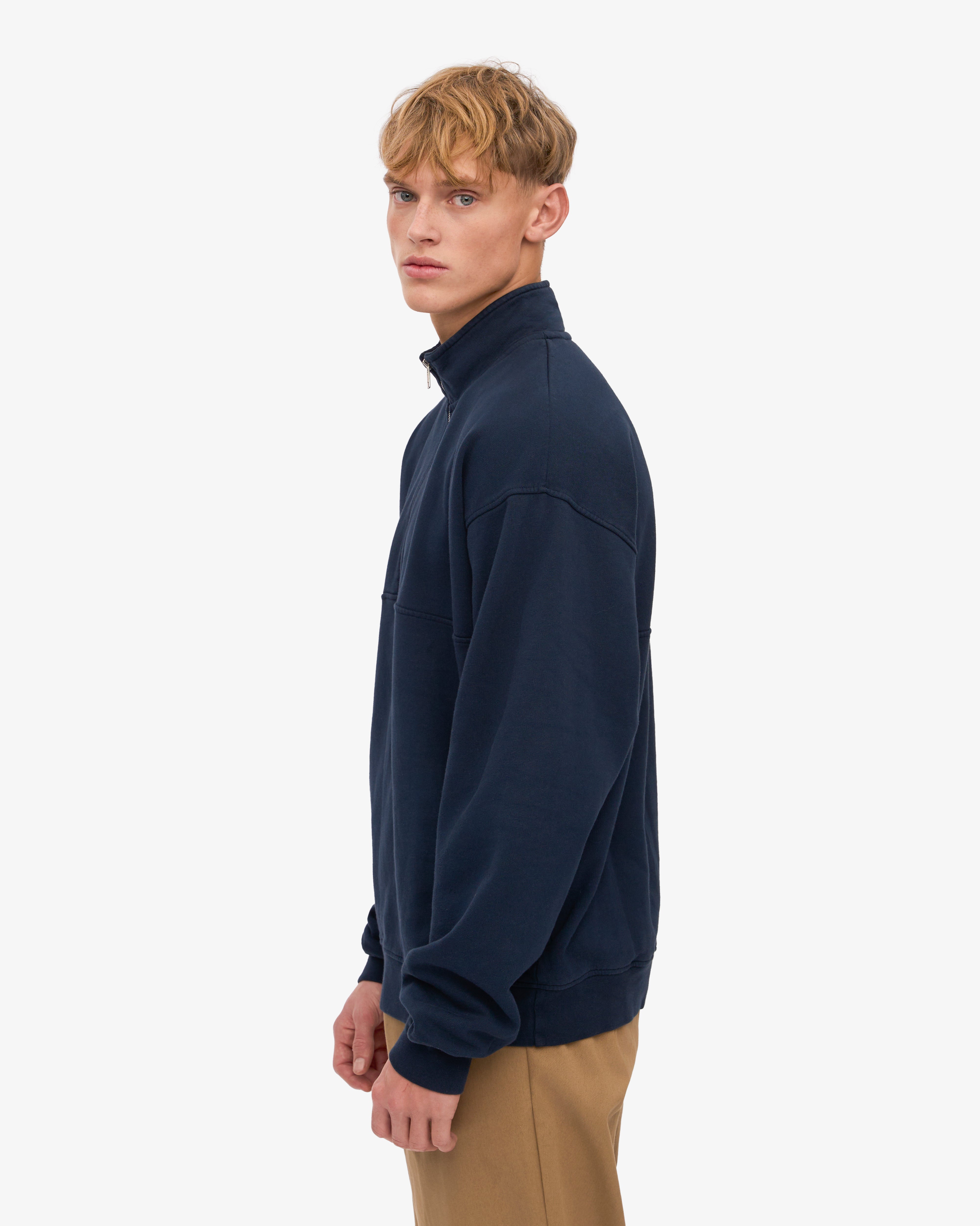 Organic Quarter Zip Sweatshirt for Men - Soft Navy Blue Pullover with Kangaroo Pocket | Perfect for Casual Wear, Outdoor Activities & Layering in Cool Weather