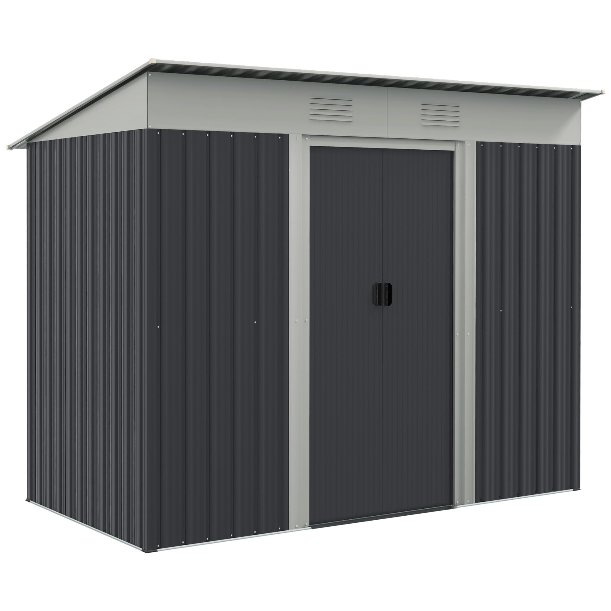 Outsunny 7' x 3.6' Metal Lean-to Garden Shed with Double Sliding Doors & 2 Air Vents - Outdoor Storage Shed for Backyard, Patio, Lawn - Perfect for Garden Tools, Lawn Equipment & Seasonal Storage (Gray)