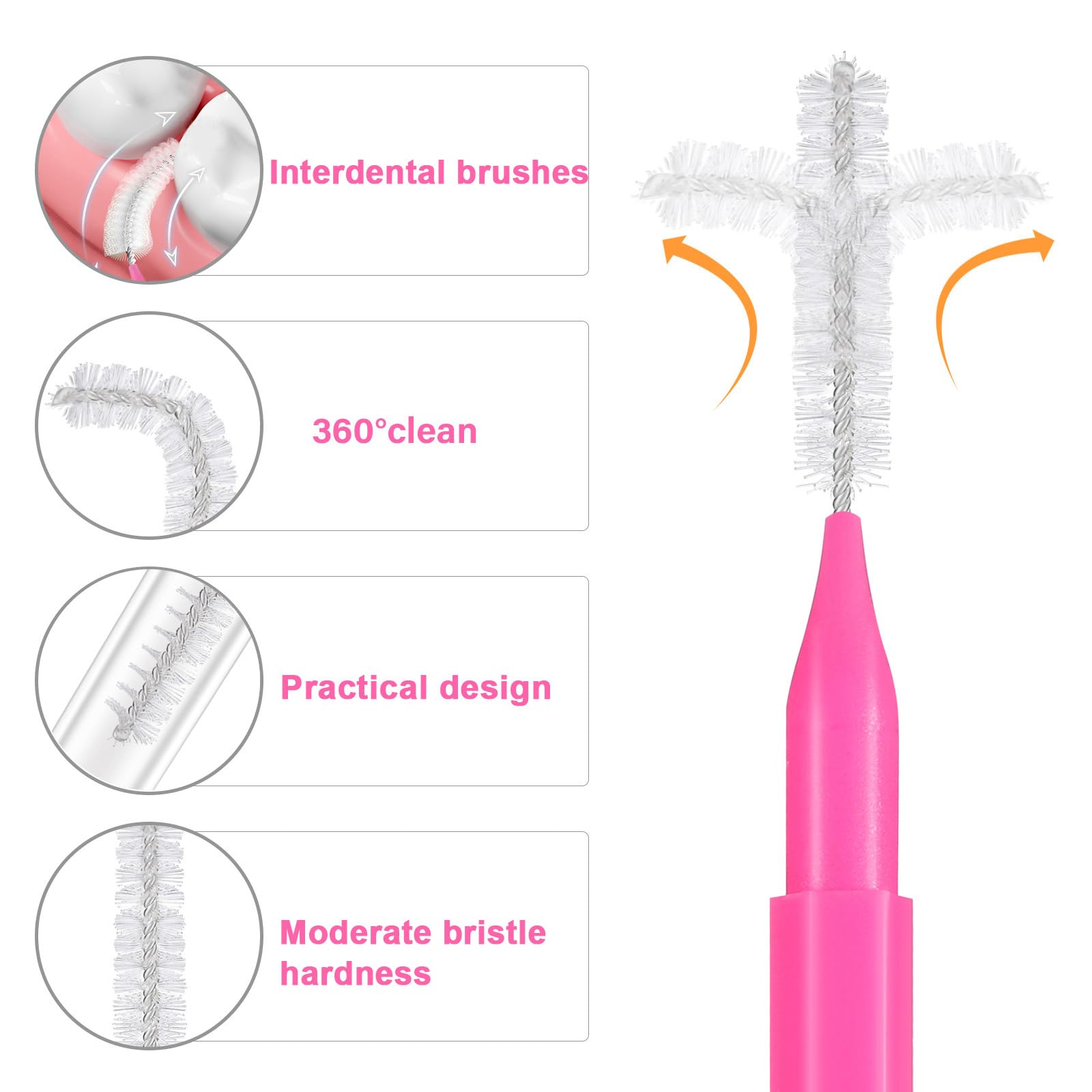 100 Pack Interdental Brushes for Braces - Dental Floss Picks for Teeth Cleaning, Orthodontic Flossers with 5 Color Options | Perfect for Braces Care, Oral Hygiene & On-the-Go Dental Cleaning