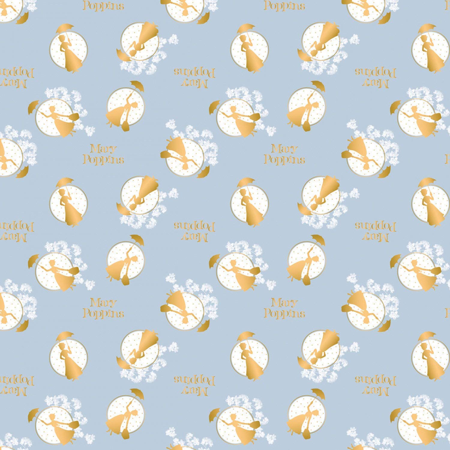 Disney Mary Poppins Tossed Frames Gray & Gold Metallic 100% Premium Cotton Fabric by The Yard - Perfect for Quilting, DIY Crafts, and Home Decor Projects