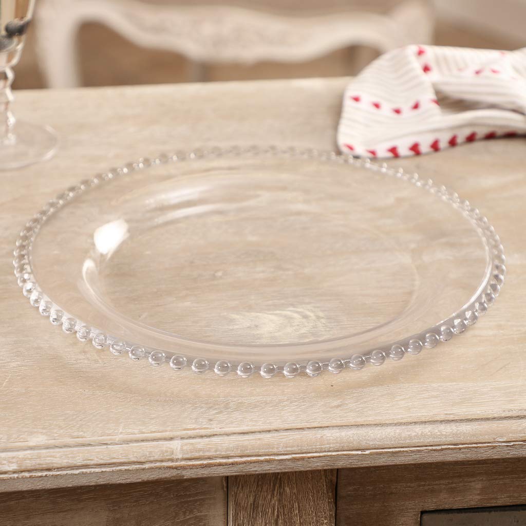 4-Piece Glass Dinner Plate Set with Beaded Edge - 10.4