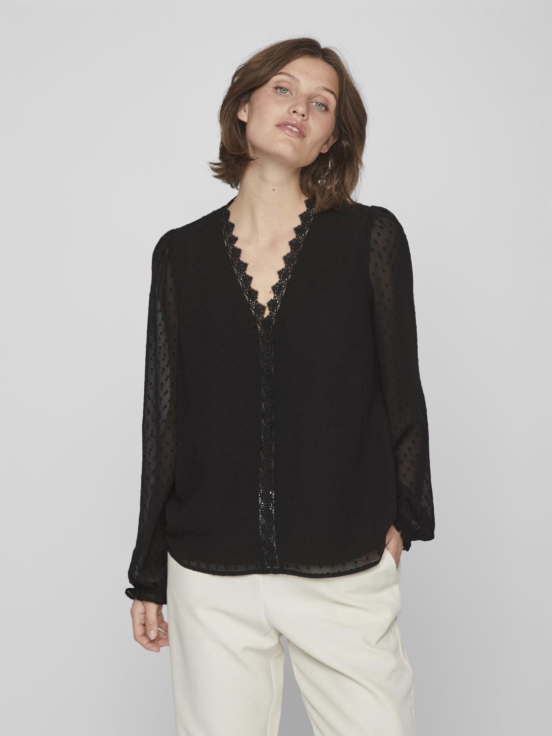 Elegant Dobba V Neck Lace Top for Women - Sexy Black Blouse for Party, Date Night & Special Occasions