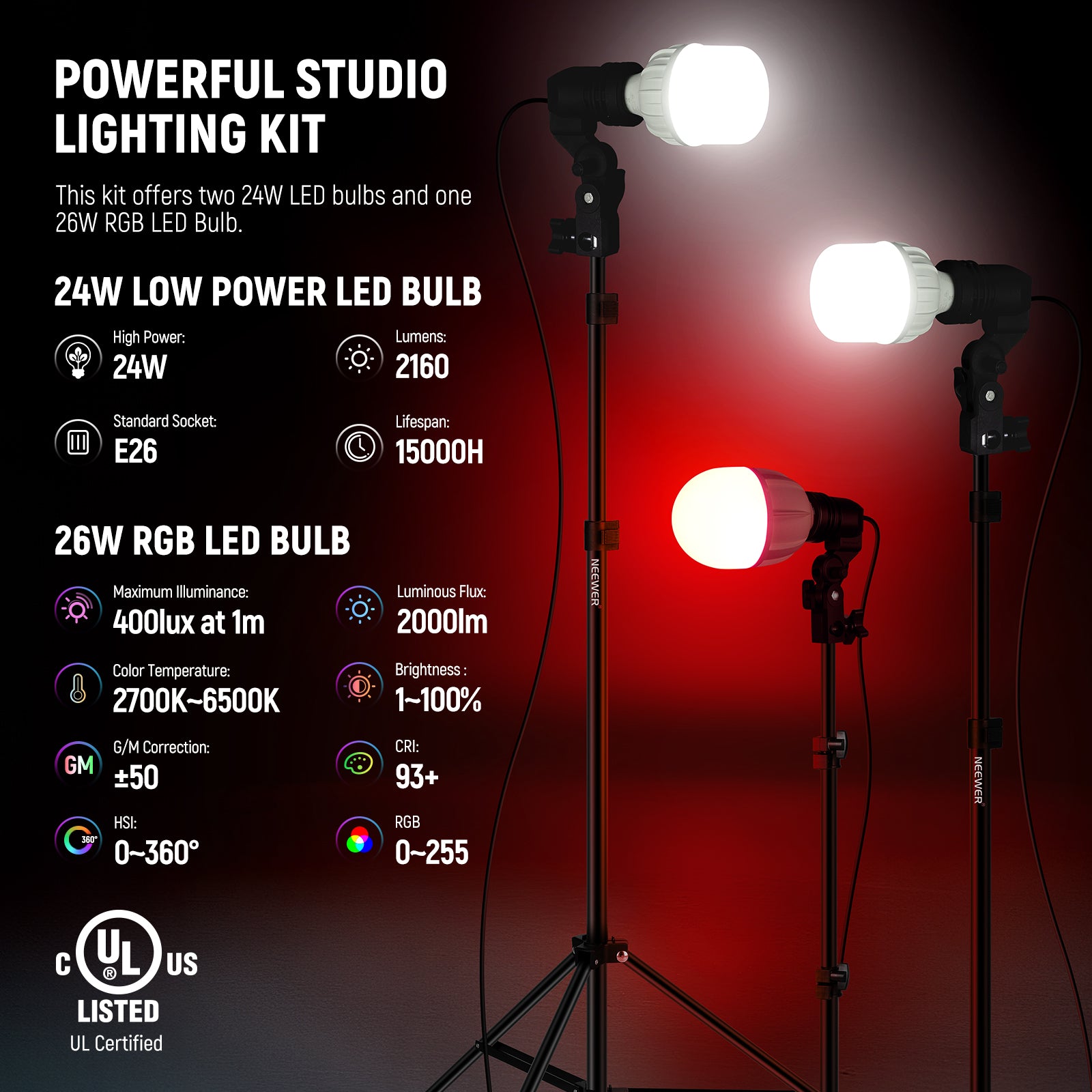 NEEWER NK501 400W LED Photography Light Kit - Professional Studio Lighting for Portraits, Product Photography & Video Shooting