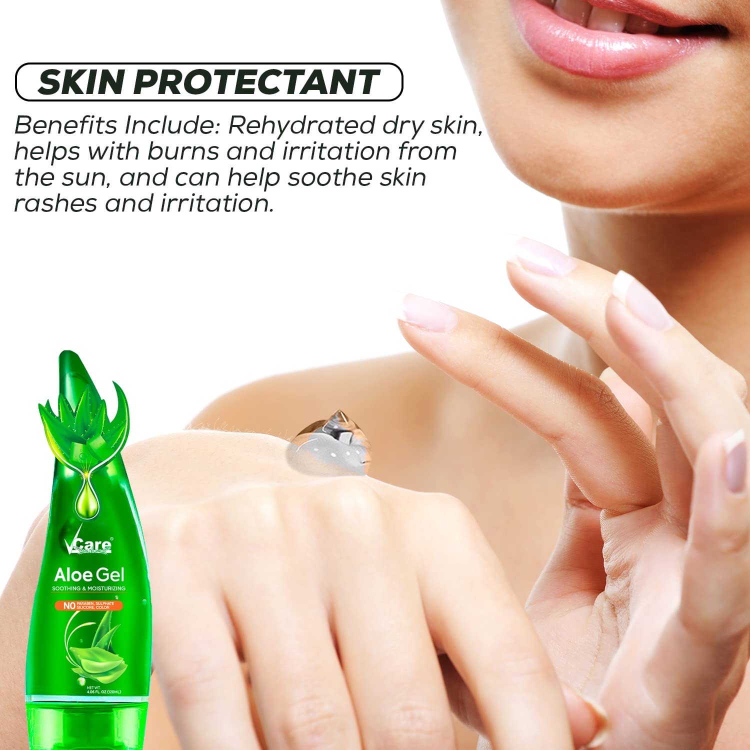 VCare Pure Aloe Vera Gel for Face & Body - Natural Moisturizer for Skin, Acne Scars, Wrinkles & Dark Circles | Hair Care Treatment | 120ml (Pack of 2) | Soothes Sunburn & Hydrates Dry Skin