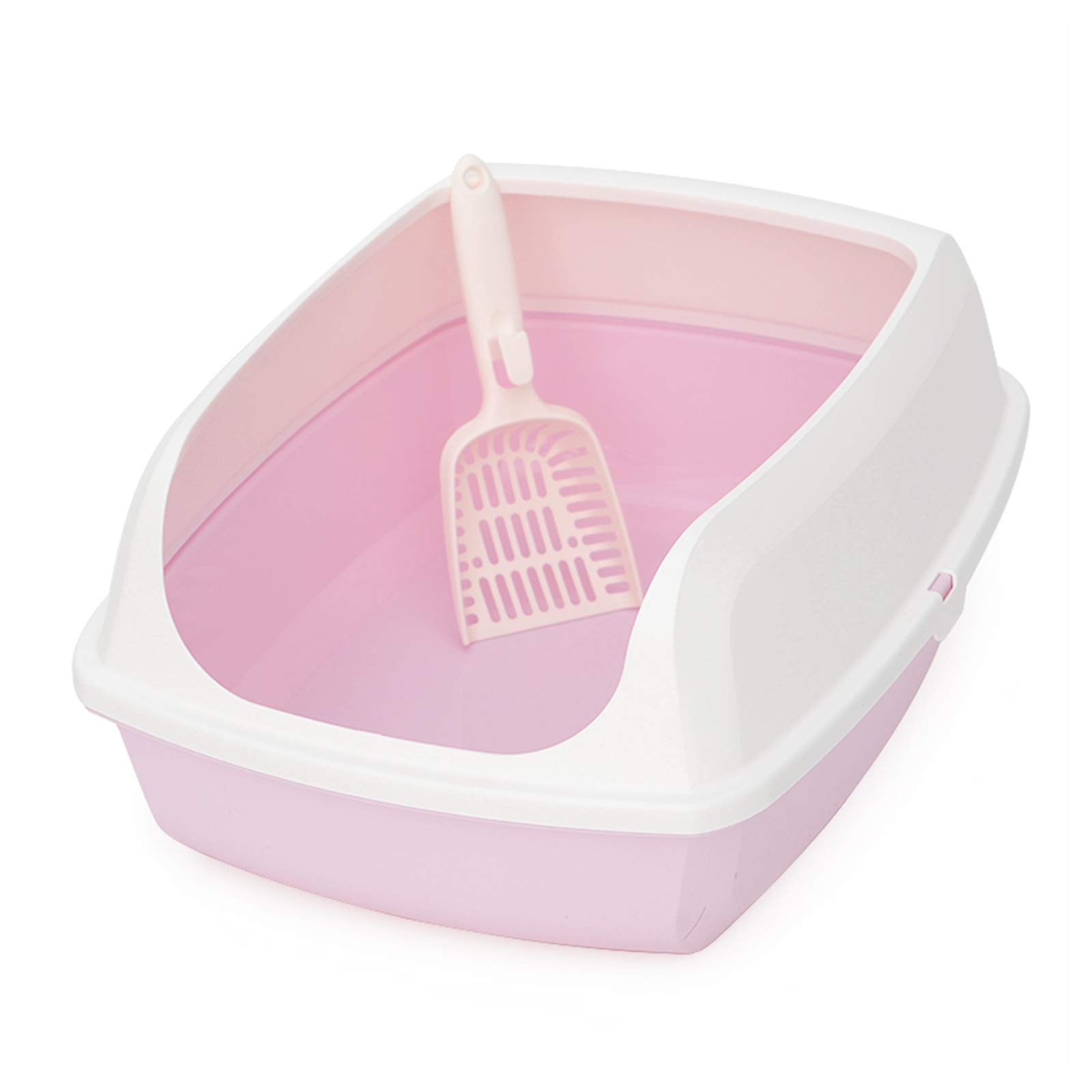 GGBOY Open Top Cat Litter Box - Large Rimmed High Sides PP Plastic Kitty Litter Tray with Scoop - Easy to Clean & Disassemble - Perfect for Multi-Cat Homes & Small Spaces