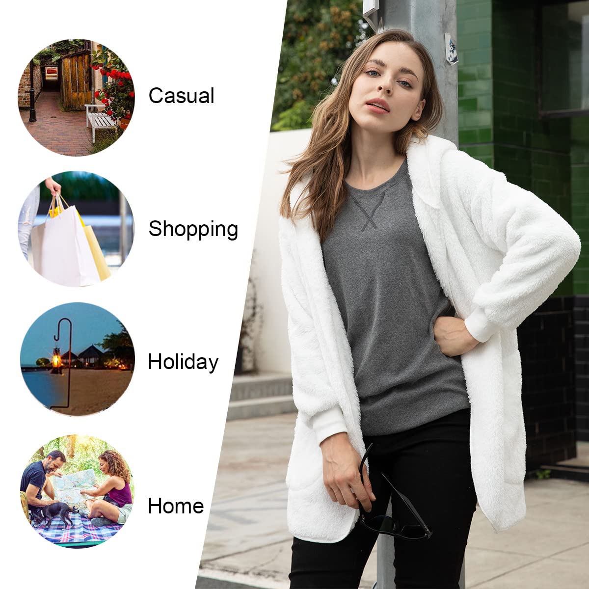 Women's Winter Fleece Hooded Cardigan Jacket - Cozy Warm Sweater for Outdoor Activities, Casual Wear & Layering in Cold Weather