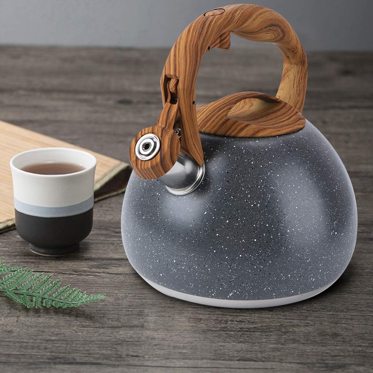 DOITOOL 1Pc Stainless Steel Whistling Tea Kettle - Stovetop Coffee Pot for Gas & Electric Stoves - European Style Hot Water Kettle with Bamboo Handle - Perfect for Making Tea, Coffee & Hot Beverages at Home or Camping