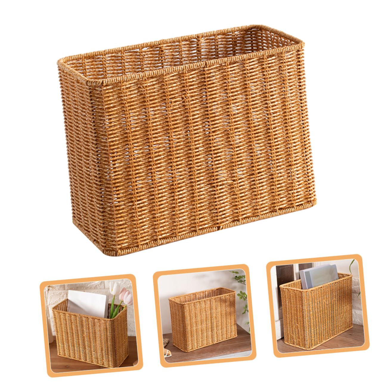 PRETYZOOM Narrow Tall Plastic Storage Bins - Rattan Style Home Organization Baskets for Bathroom, Kitchen, Bedroom & Office Supplies | Decorative & Functional Storage Solution