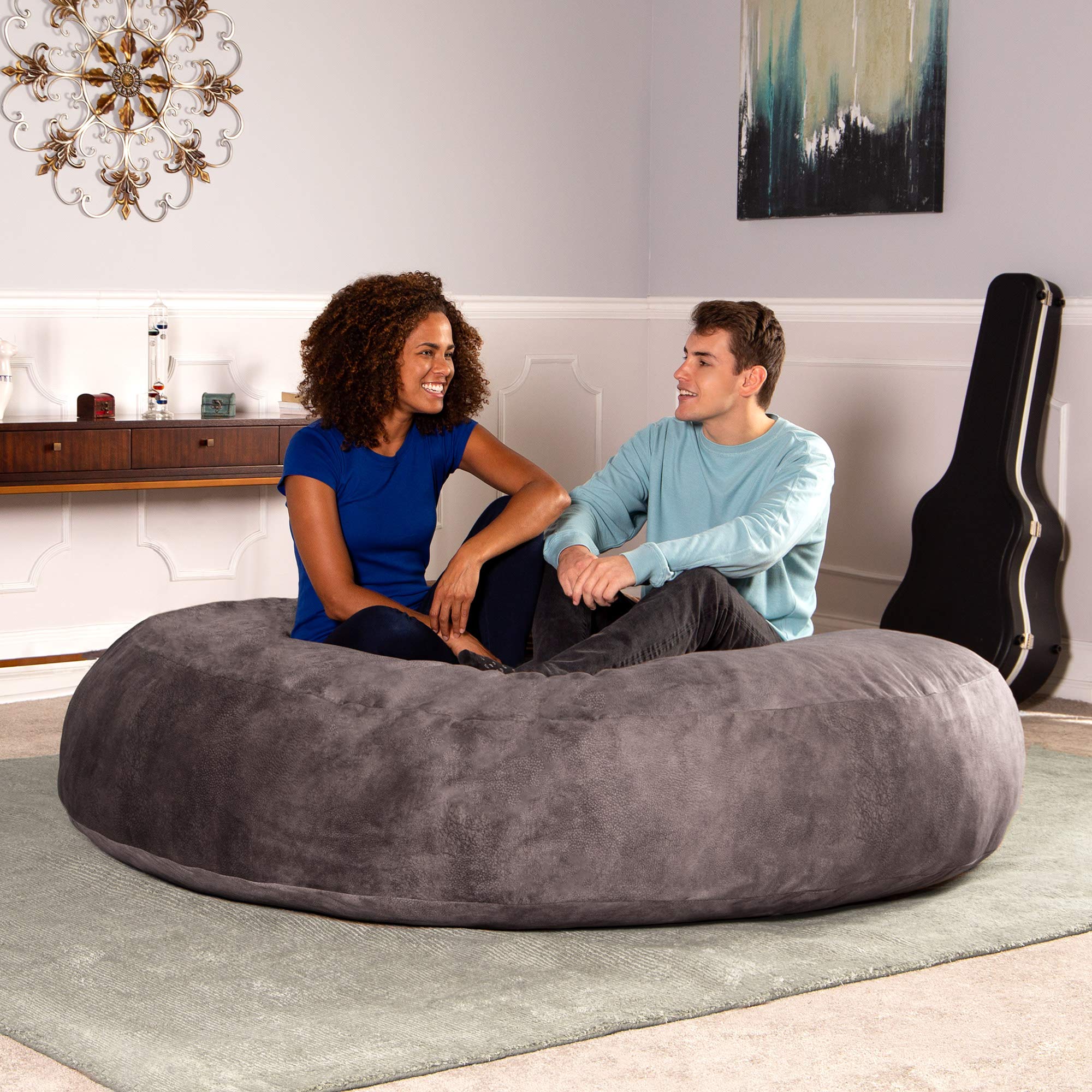 Jaxx 6 Foot Cocoon - Premium Oversized Bean Bag Chair for Adults - Soft Microvelvet Fabric in Pewter Gray - Perfect for Lounging, Gaming & Relaxation in Living Room or Bedroom