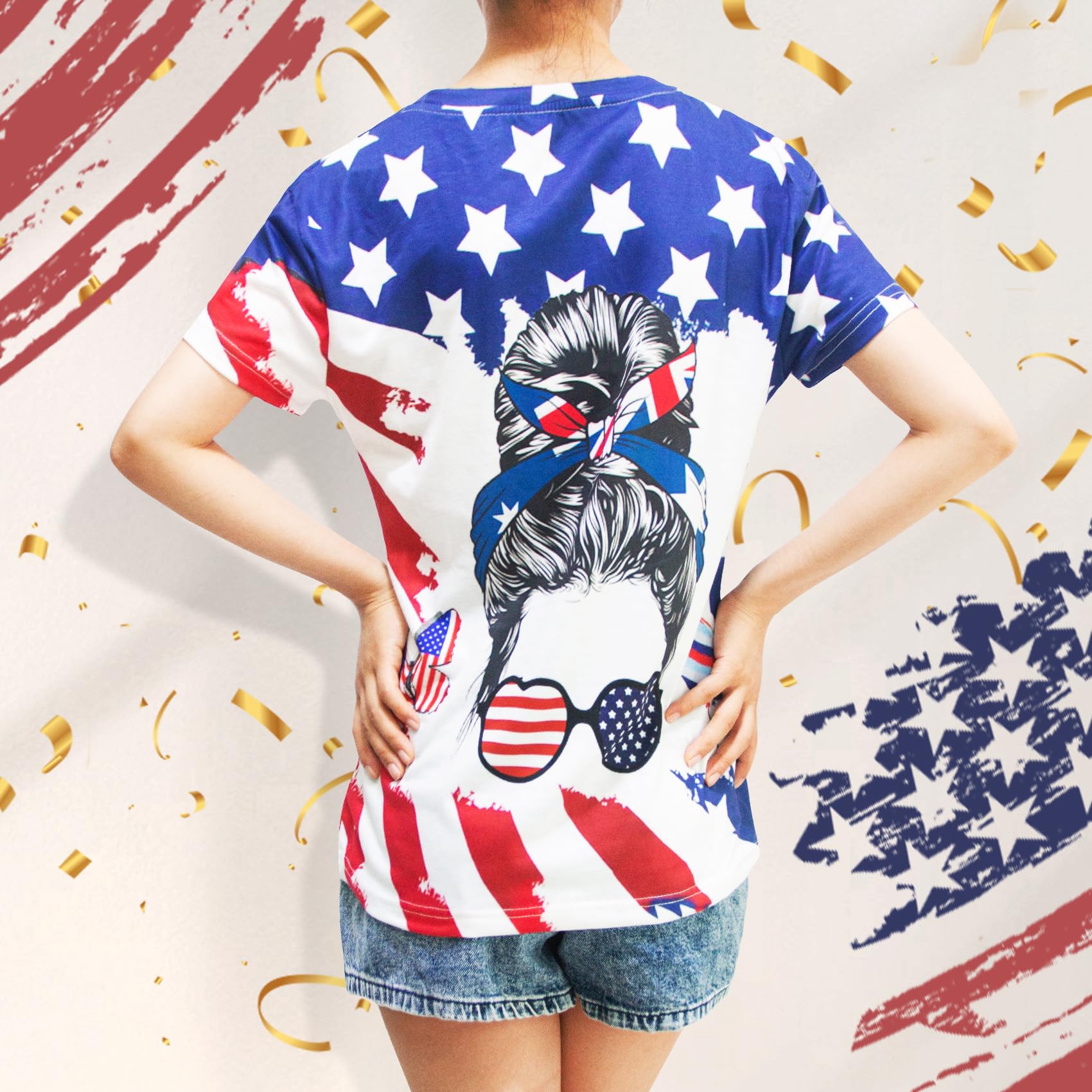 Women's 4th of July Patriotic T-Shirt - USA Flag Graphic Short Sleeve Top for Independence Day | Perfect for BBQ, Fireworks & Summer Celebrations