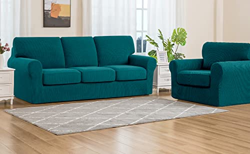 SUBRTEX 3-Piece Armchair & 7-Piece Sofa Slipcover Set - Stretch Couch Cover with Separate Backrest & Cushion Covers for Living Room (Small/Large, Turquoise) | Perfect for Home Decor, Furniture Protection & Pet-Friendly Use