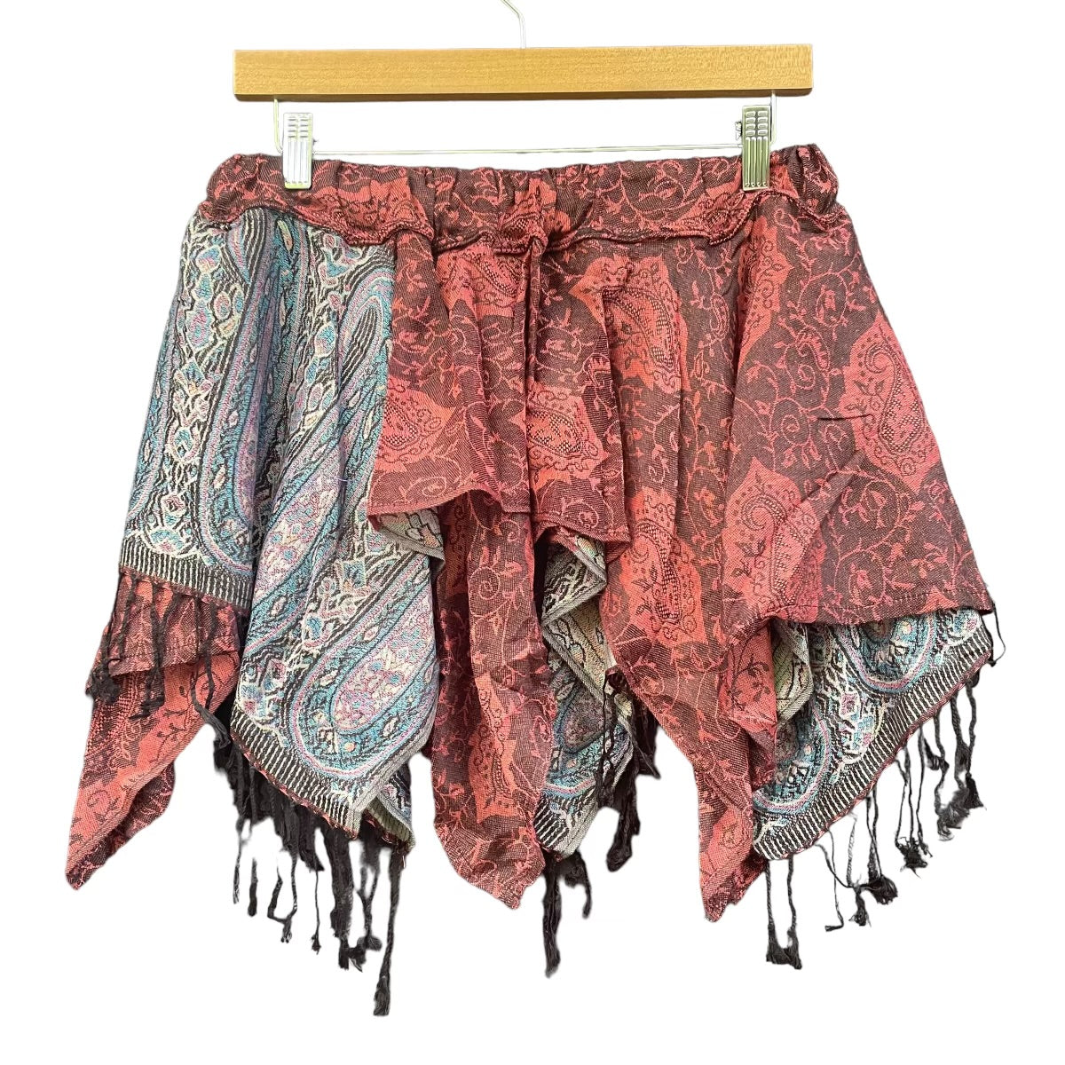 Fairy Pashmina Skirt - Red & Black Paisley Print Flowy Maxi Skirt for Women | Boho Chic Summer Beach Dress, Festival Outfit, Vacation Wear