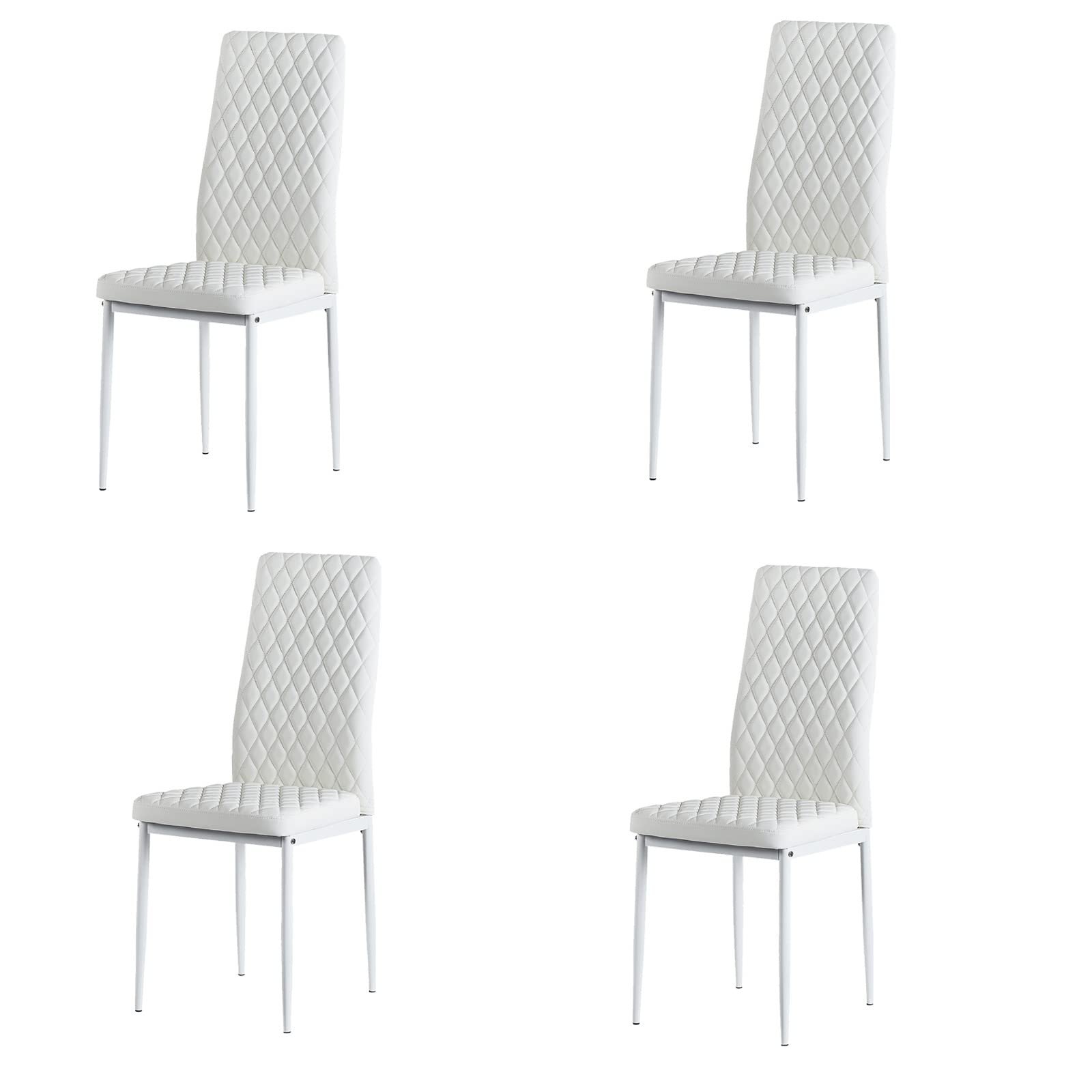 Modern PU Leather Dining Chairs Set of 4 - Armless Side Chairs with Metal Legs for Kitchen, Living Room & Dining Room - Comfortable White Seating for Home, Office & Restaurant Use