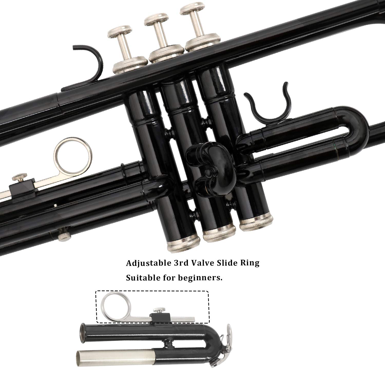 EASTROCK Bb Trumpet Standard Brass Instrument Set with Hard Carrying Case, Cleaning Kit, 7C Mouthpiece & Gloves - Professional Beginner Trumpet for Students, Band Practice, Jazz Performances & School Music Classes (Black)