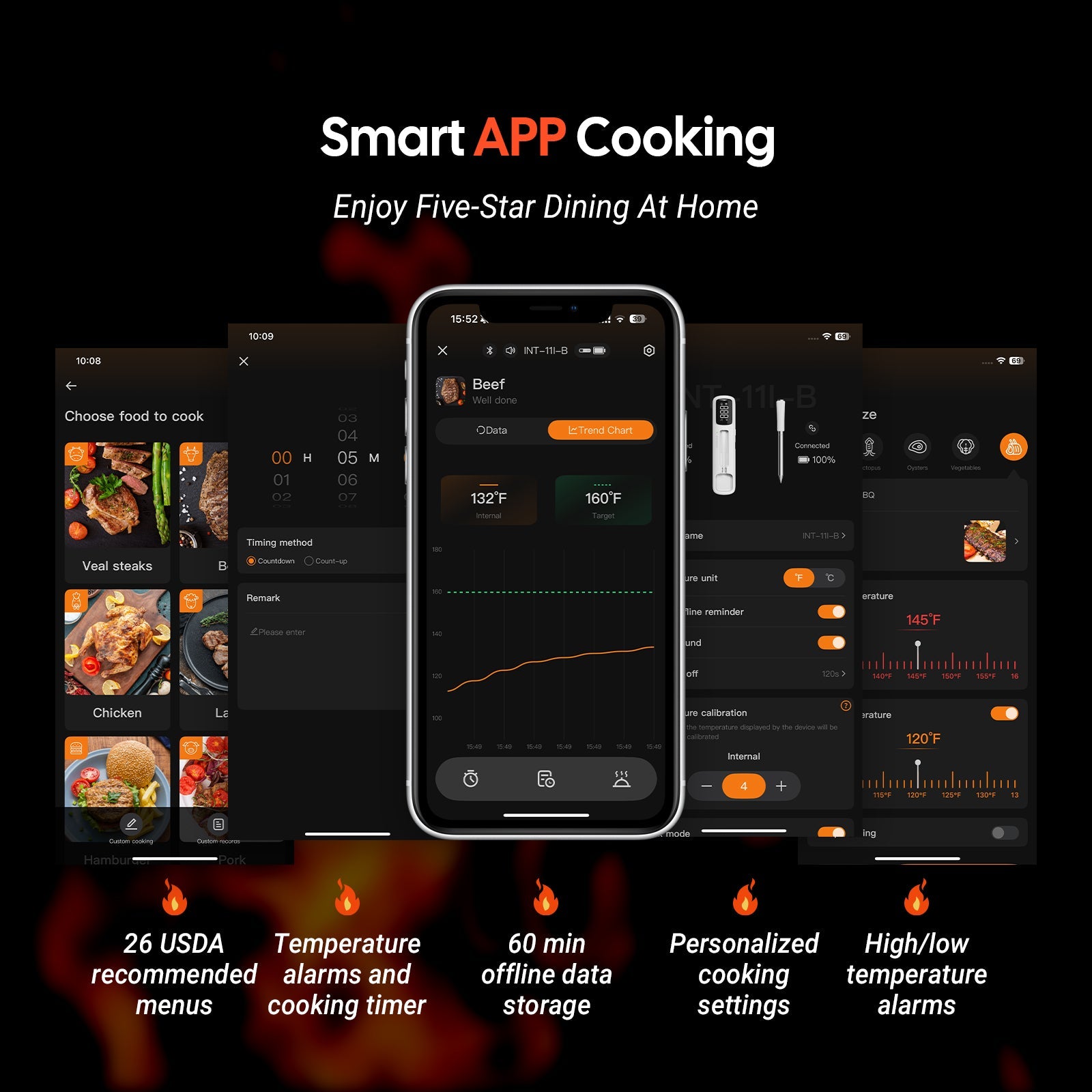Bluetooth Mini Wireless Meat Thermometer - Digital Cooking Thermometer for Grilling, BBQ, Smoker & Kitchen - INT 11I B - Perfect for Steak, Chicken, Turkey & More