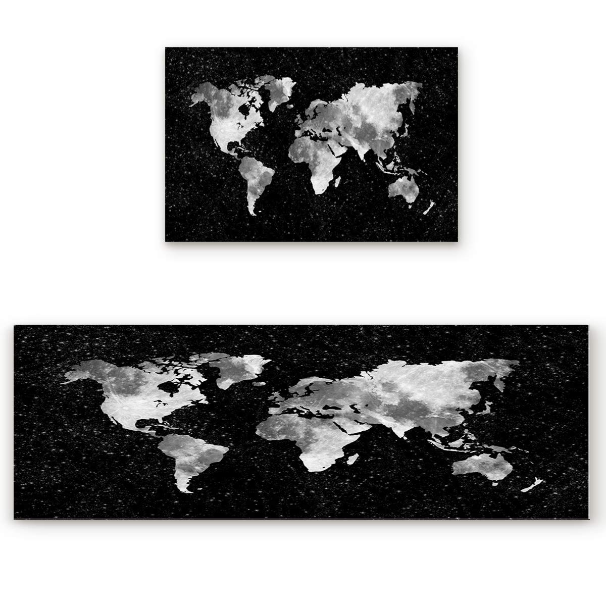 Anti-Fatigue Non-Slip Kitchen Floor Mats Set - 2-Pack Waterproof Cushioned Standing Mats & Runner Rug (19.7x31.5in + 19.7x47.2in) - World Map Design for Comfortable Cooking, Dishwashing & Standing Work in Home Kitchen