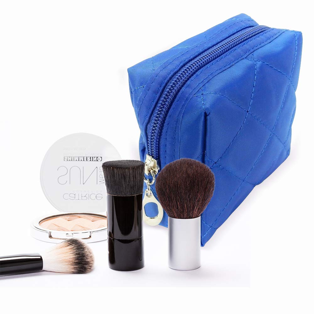 Kingsley Quilted Cosmetic Bag Set of 3 - Waterproof Travel Makeup Organizer with Zipper - Multi-Purpose Pouch for Toiletries, Coins & Jewelry - Perfect for Vacation, Gym & Daily Use - Blue