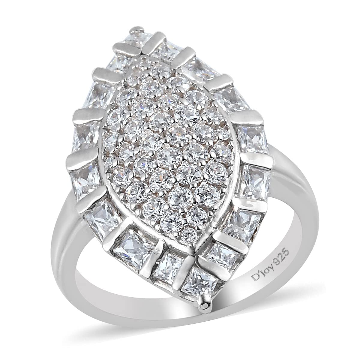 Shop LC LUSTRO STELLA 925 Sterling Silver Cubic Zirconia Cluster Ring - 2.6 CTTW, Platinum Plated for Engagement, Wedding & Anniversary | Elegant Bridal Jewelry Gift for Women