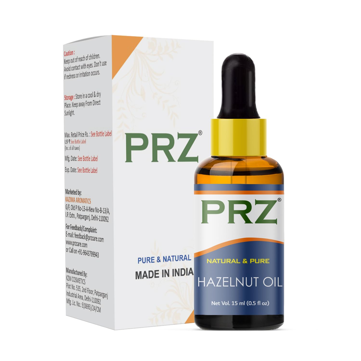 Pure Hazelnut Cold Pressed Oil - Natural Carrier Oil for Skin & Hair Care, 15ml - Aromatherapy & Massage