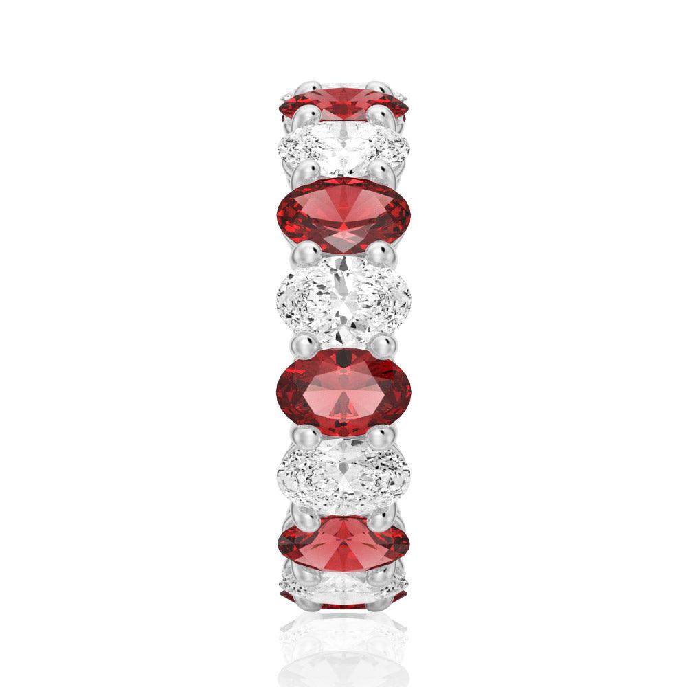 6.6 CT Lab-Created White Sapphire & Ruby Gemstone Ring for Women - Elegant Wedding, Engagement, Anniversary Jewelry Gift
