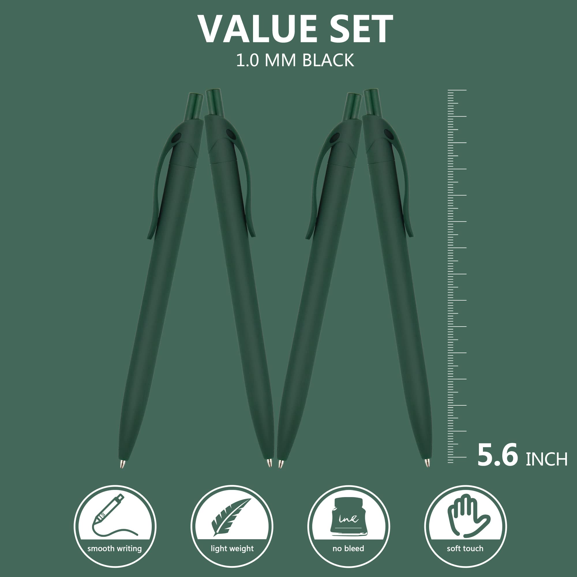 Deegtran 200 Pack No Bleed Green Barrel Click Pens - Bulk Retractable Ballpoint Pens with 1.0MM Medium Point Smooth Black Ink - Perfect for Office, School, Business & Everyday Writing Needs
