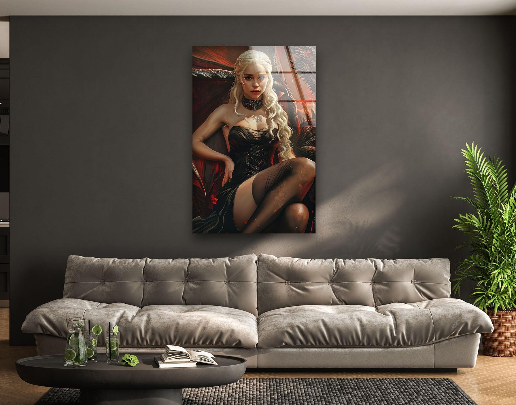 Daenerys Targaryen Glass Wall Art - Handmade Dragon Queen Decor for Game of Thrones Fans - Perfect for Living Room, Bedroom, or Office Decor