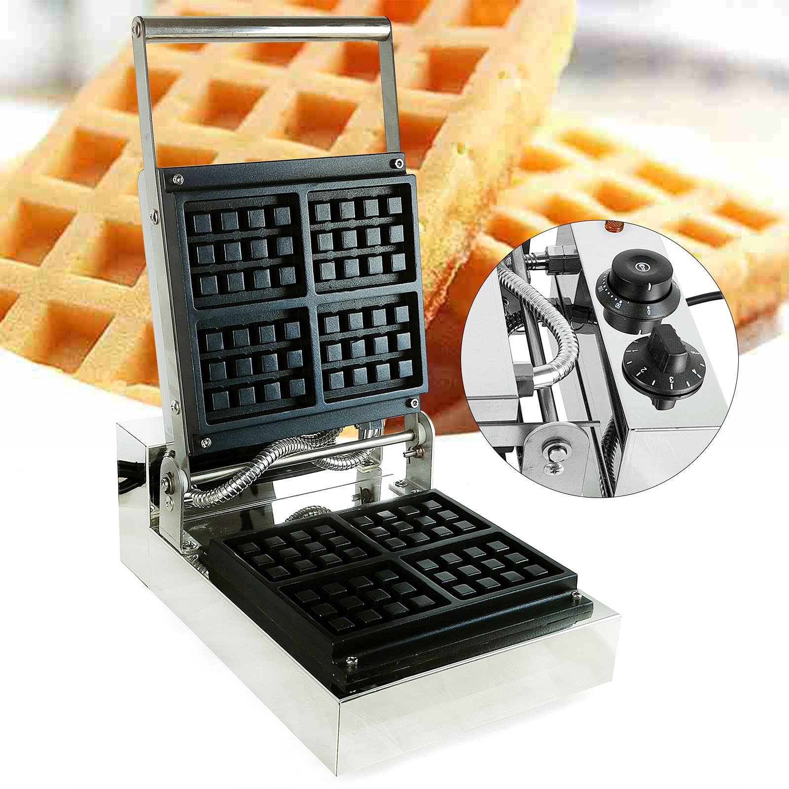 Commercial & Home Electric Ice Cream Cone Waffle Maker - 1200W/1300W Stainless Steel Nonstick Waffle Machine (4-Piece Set) for Dessert Shops, Parties & Family Breakfast