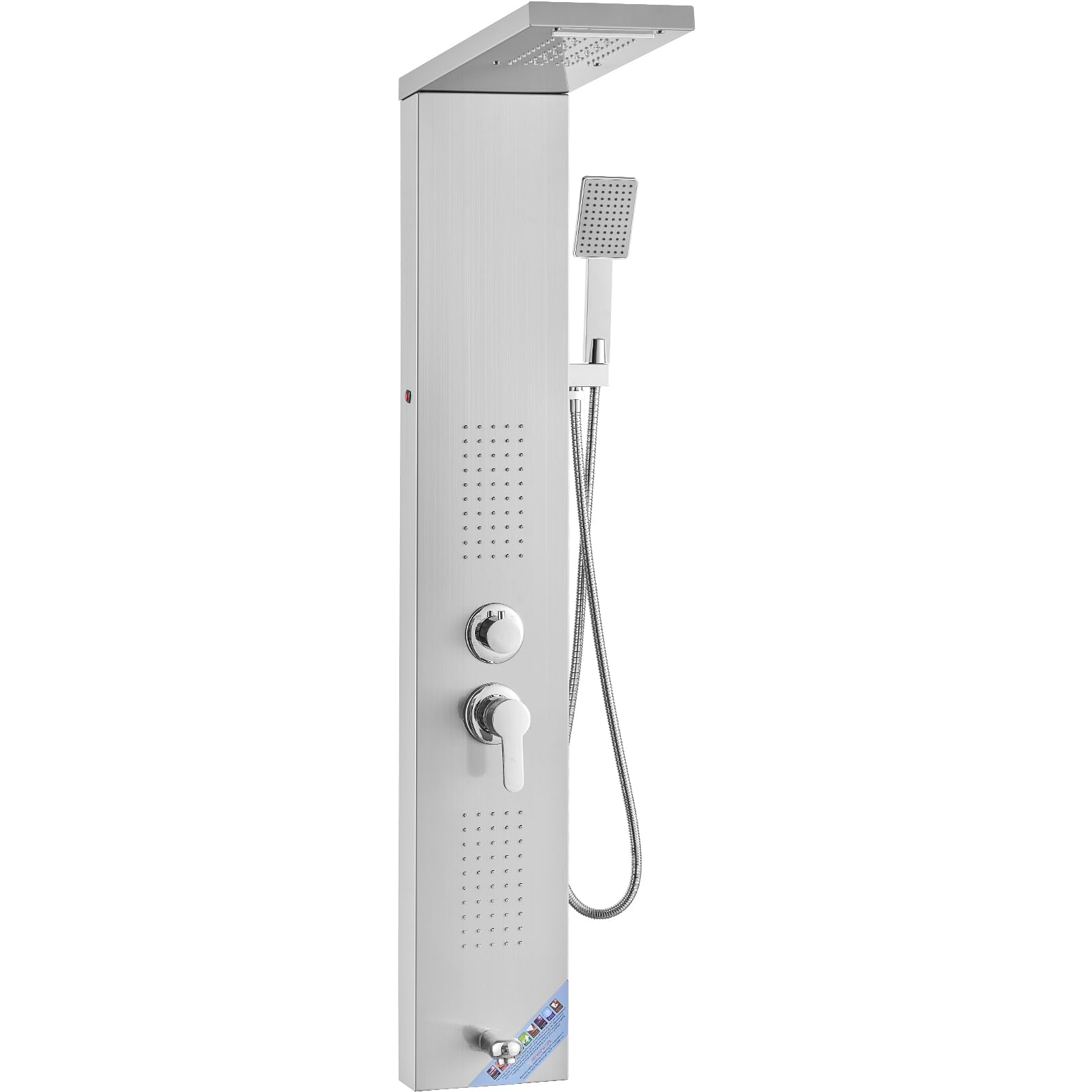 VEVOR Stainless Steel Shower Panel System with 5 Shower Modes - LED Rainfall Shower Head, Waterfall, 2 Body Massage Jets, Tub Spout & Handheld Shower with 59