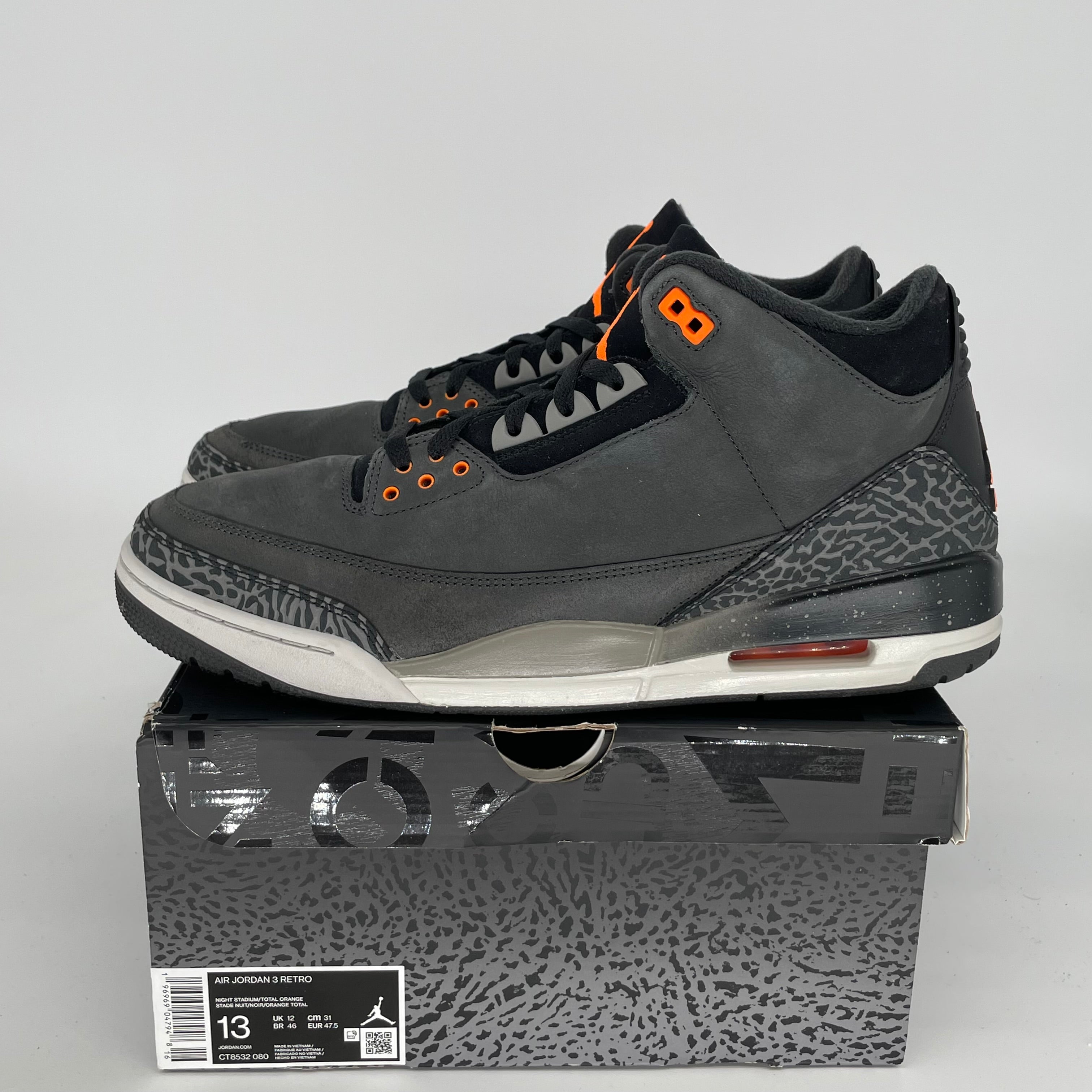 AIR JORDAN 3 FEAR Basketball Shoes Men's Size 13 Retro Sneakers - Style CT8532-080 for Streetwear & Game Day Outfits