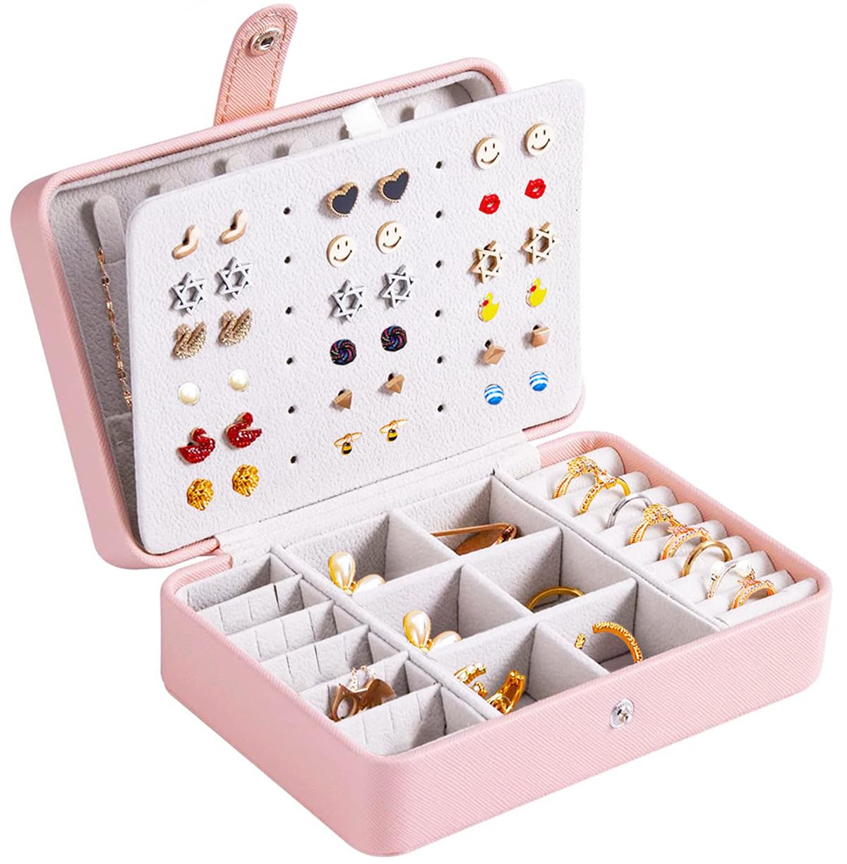 Elegant Pink Travel Jewelry Box for Women & Girls - Small Earring Organizer Holder Case for Earrings, Necklaces & Rings - Perfect for Travel, Gifts & Daily Storage