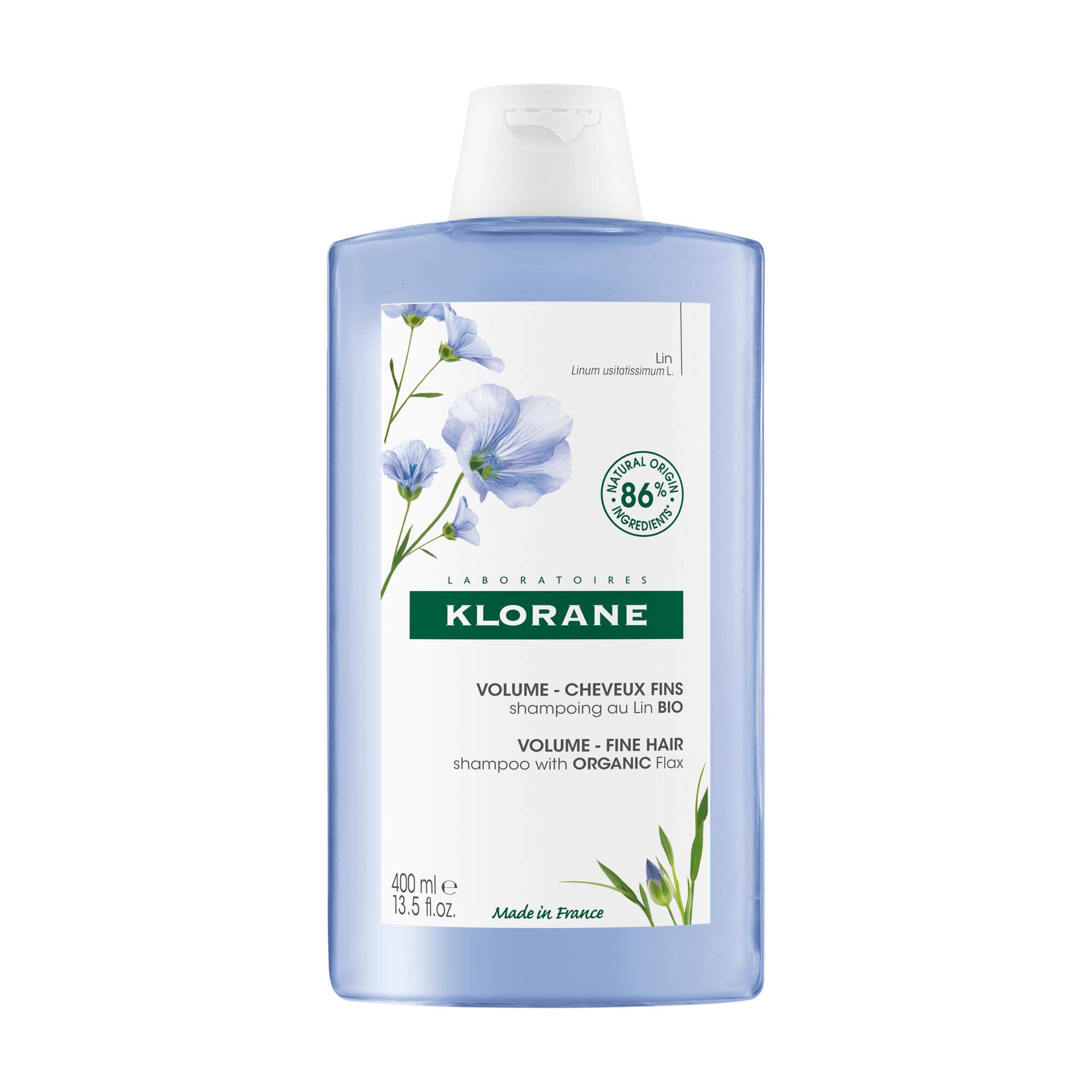 Klorane Volume Shampoo for Fine Hair with Organic Flax Extract - 400ml | Gentle Daily Cleansing for Thin, Flat Hair | Adds Body & Shine