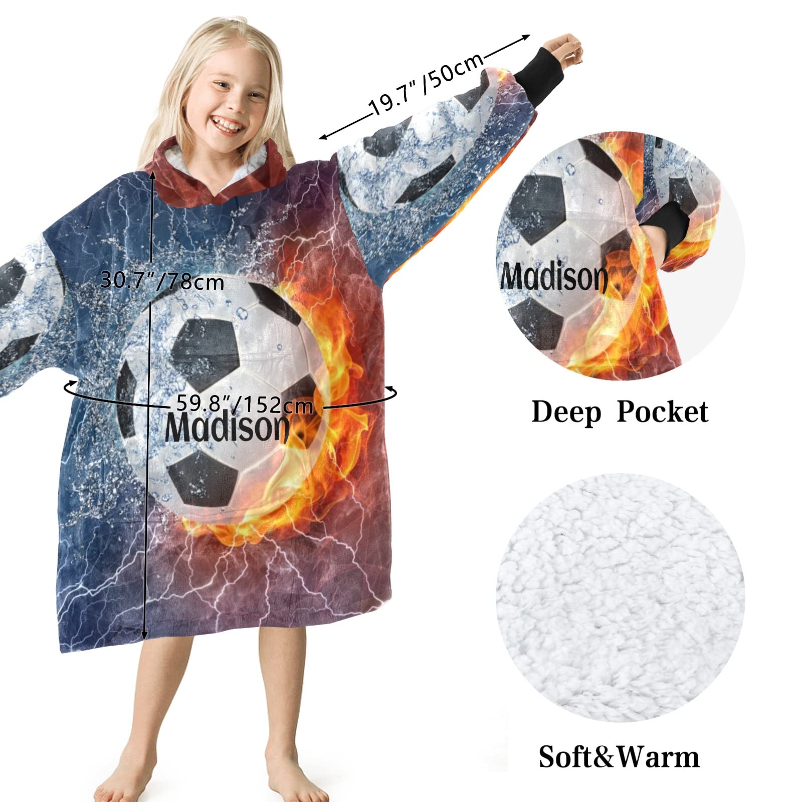 **Custom Oversized Sherpa Blanket Hoodie - Wearable Blanket for Soccer, Baseball & Basketball Fans - Cozy Gift for Kids & Adults - Perfect for Game Nights, Camping & Lounging**