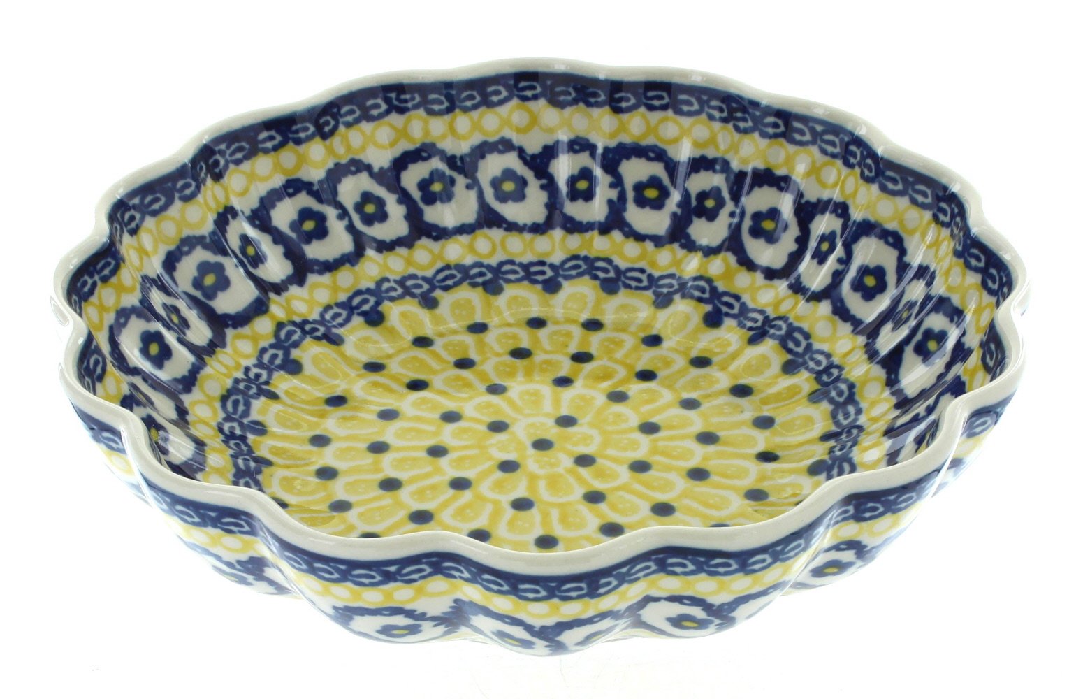 Handmade Blue Rose Polish Pottery Saffron Scalloped Serving Dish - Elegant Medium Bowl for Spices, Nuts & Desserts - Perfect for Dinner Parties & Home Decor