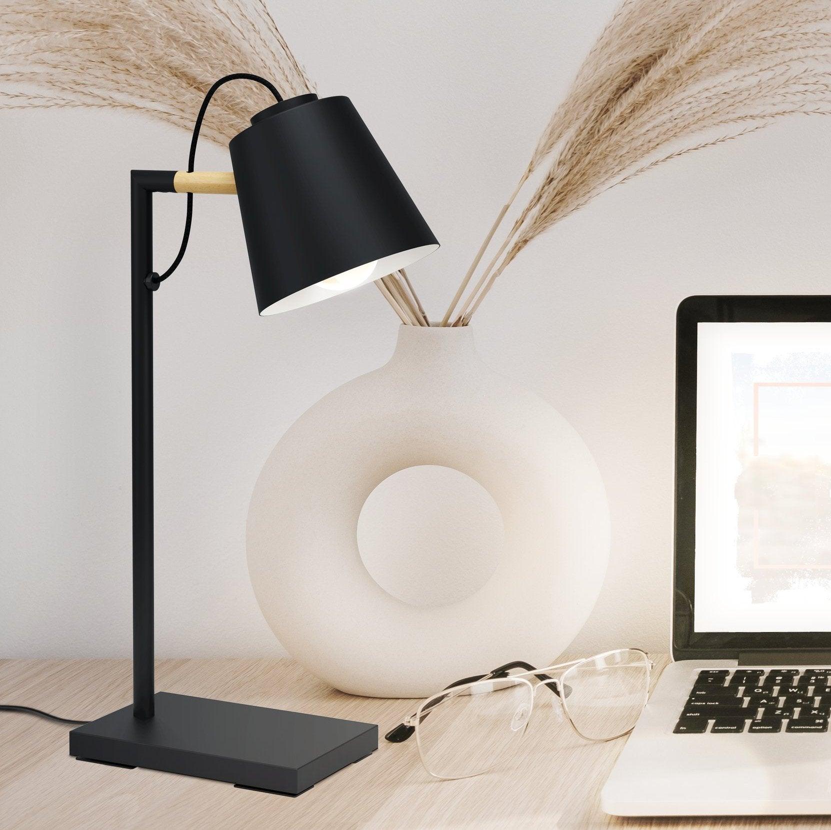 Eglo Lacey Black Metal Table Lamp - Modern Desk Lamp with Adjustable Shade for Living Room, Bedroom, or Office Lighting