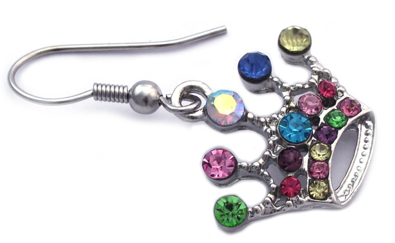 Colorful Princess Crown Tiara Charm Hook Earrings - Fashion Jewelry for Women & Girls | Perfect for Birthday Parties, Weddings & Cosplay