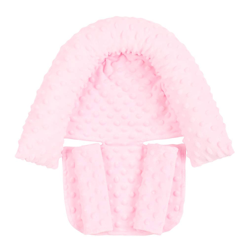 Soft Car Seat Head Support & Strap Covers - Light Pink Neck Pillow for Baby Girls | Comfortable Car Accessories for Travel & Long Rides