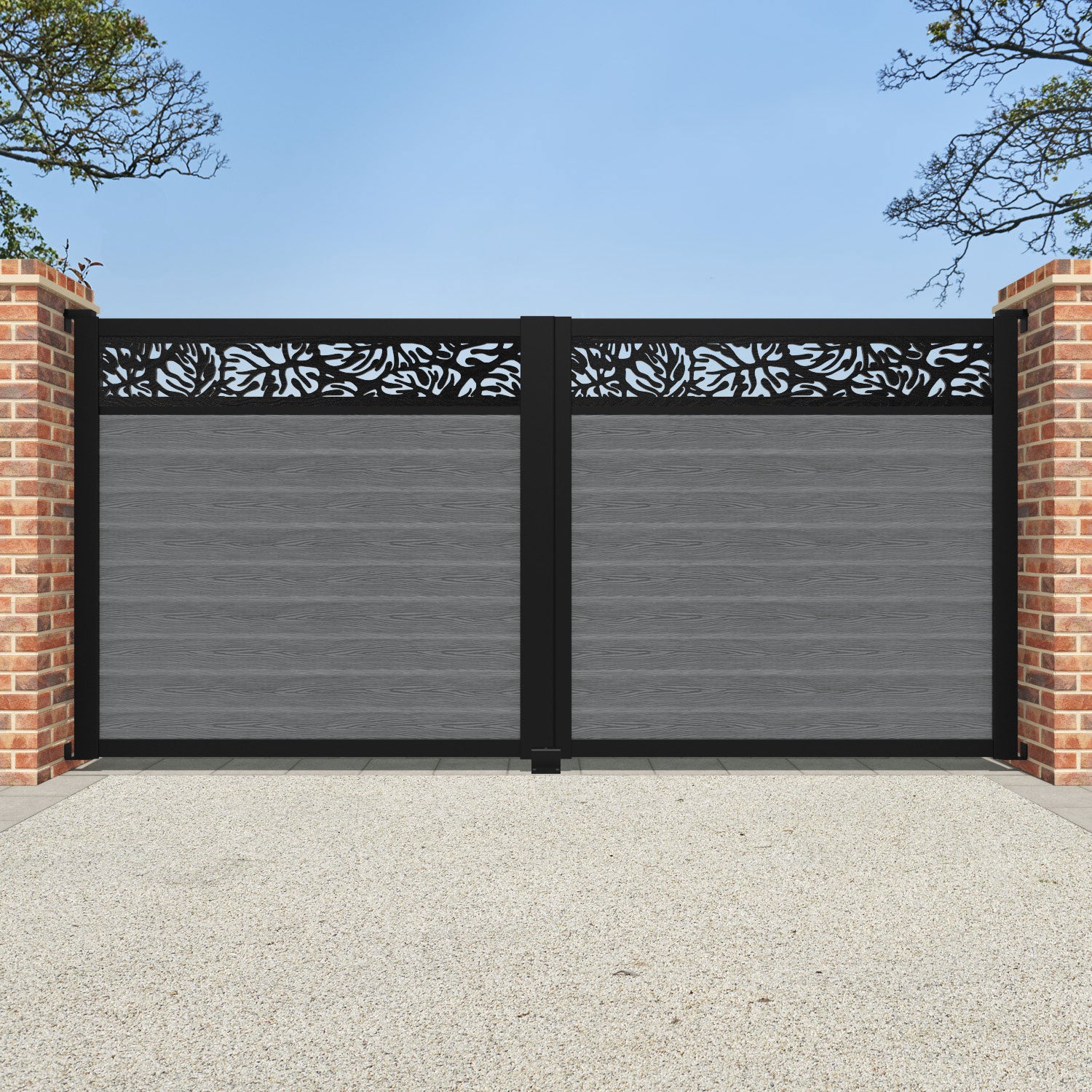 Classic Botanic Straight Top Driveway Gate - Mid Grey with Top Screen | Elegant Driveway Entrance for Homes & Gardens | Perfect for Privacy & Security