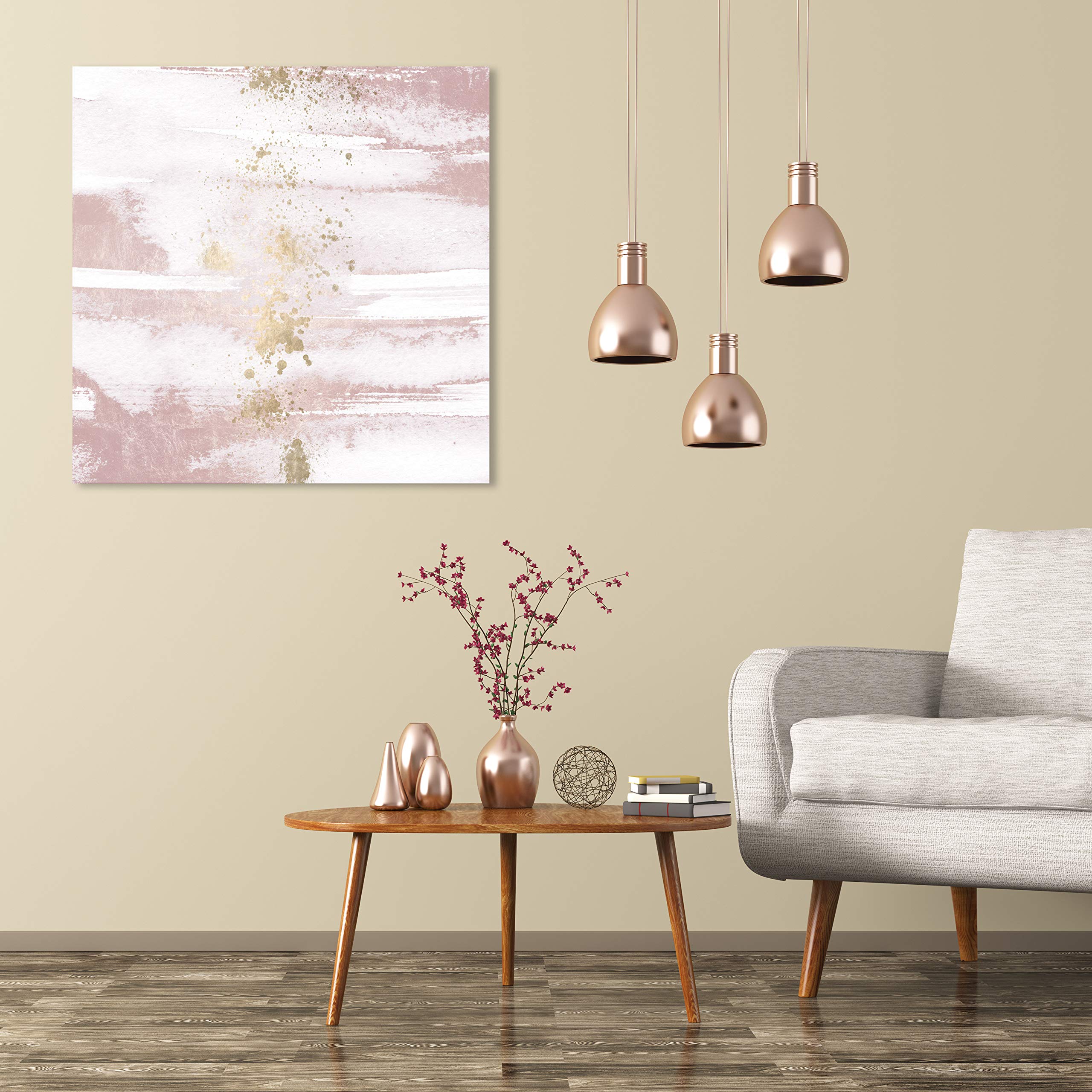 Blushing Sun Abstract Wall Art Canvas Print - 30x30 Inches Pink & Gold Modern Home Decor - Perfect for Living Room, Bedroom or Office