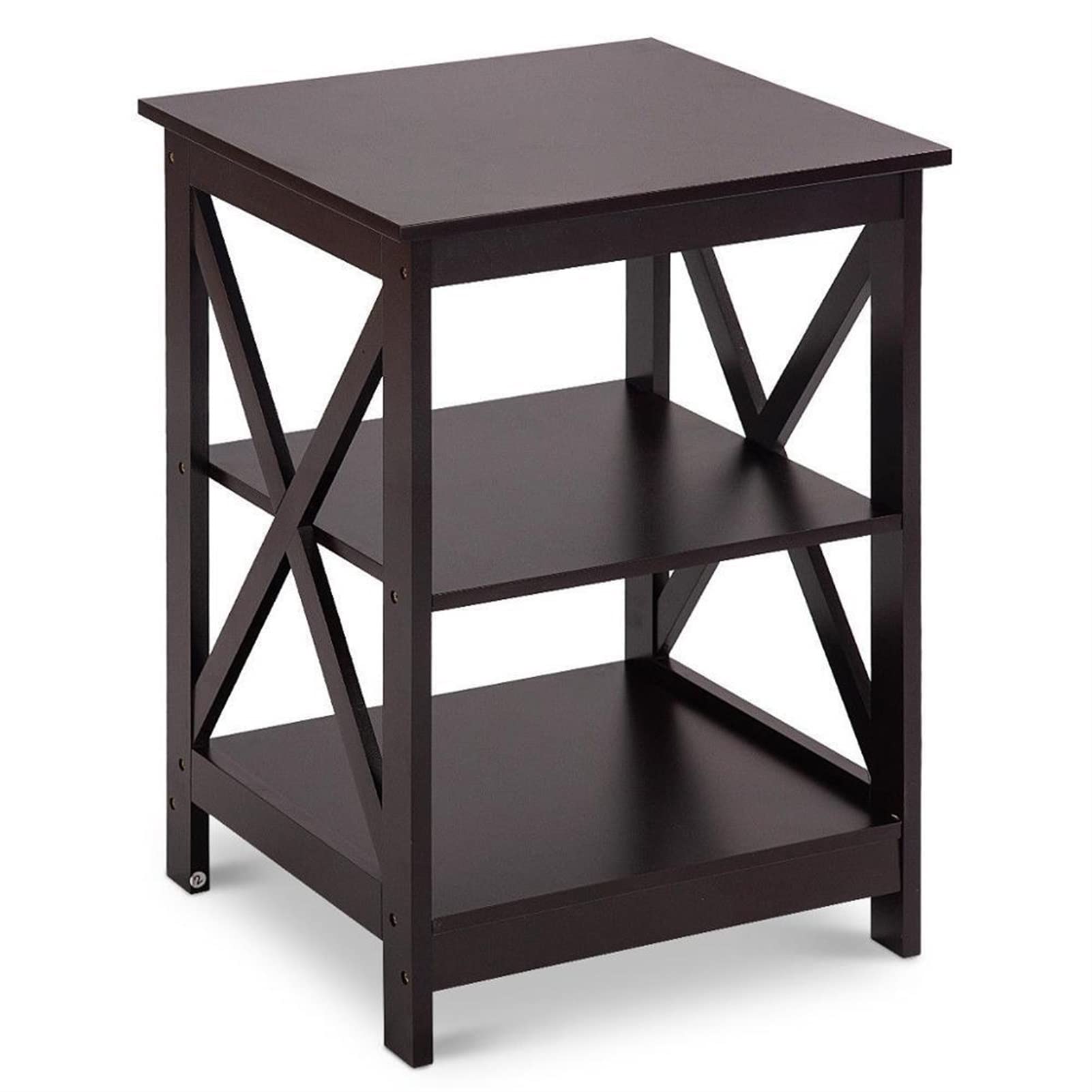 3-Tier Nightstand End Table with Storage - Modern Display Shelf for Living Room, Bedroom, or Office - White & Espresso Finish - Perfect for Organizing Books, Plants, and Home Decor Accessories