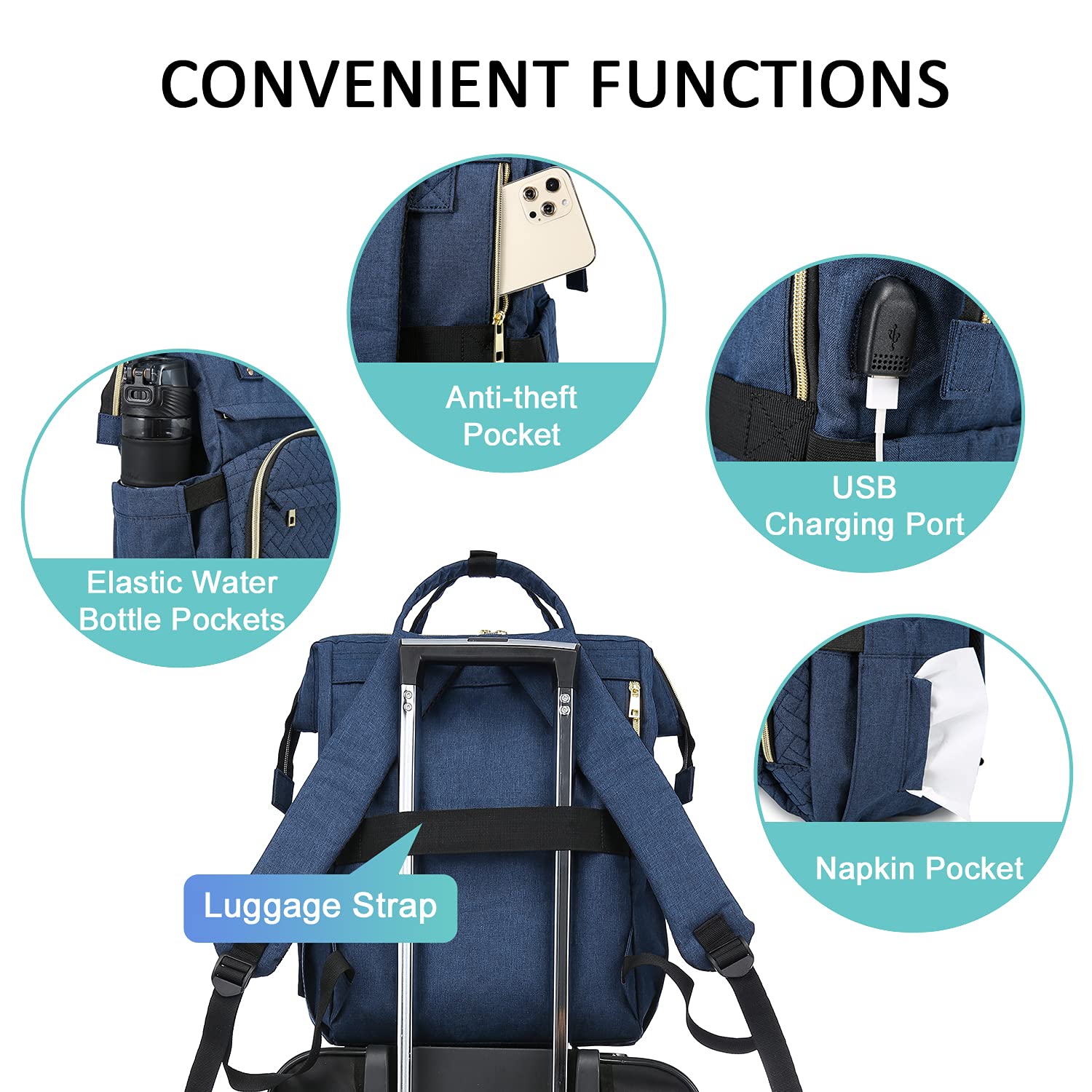 LOVEVOOK Women's Fashion Laptop Backpack - 15.6 Inch Business Computer Bag with USB Charging Port, Travel Backpack for Work, School & College, Nurse Doctor Professional Backpack - Navy Blue