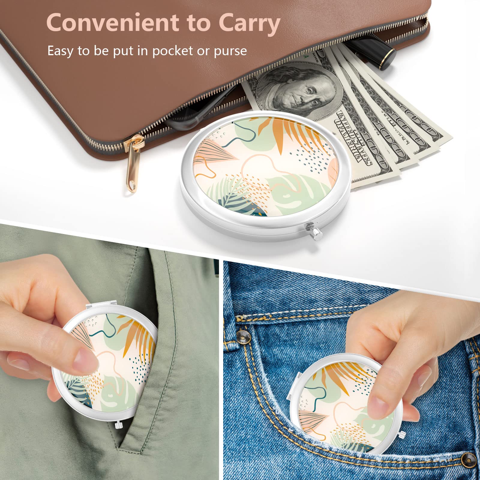 Nipichsha Compact Travel Mirror 2X/1X Magnification - Portable Folding Makeup Mirror for On-the-Go
